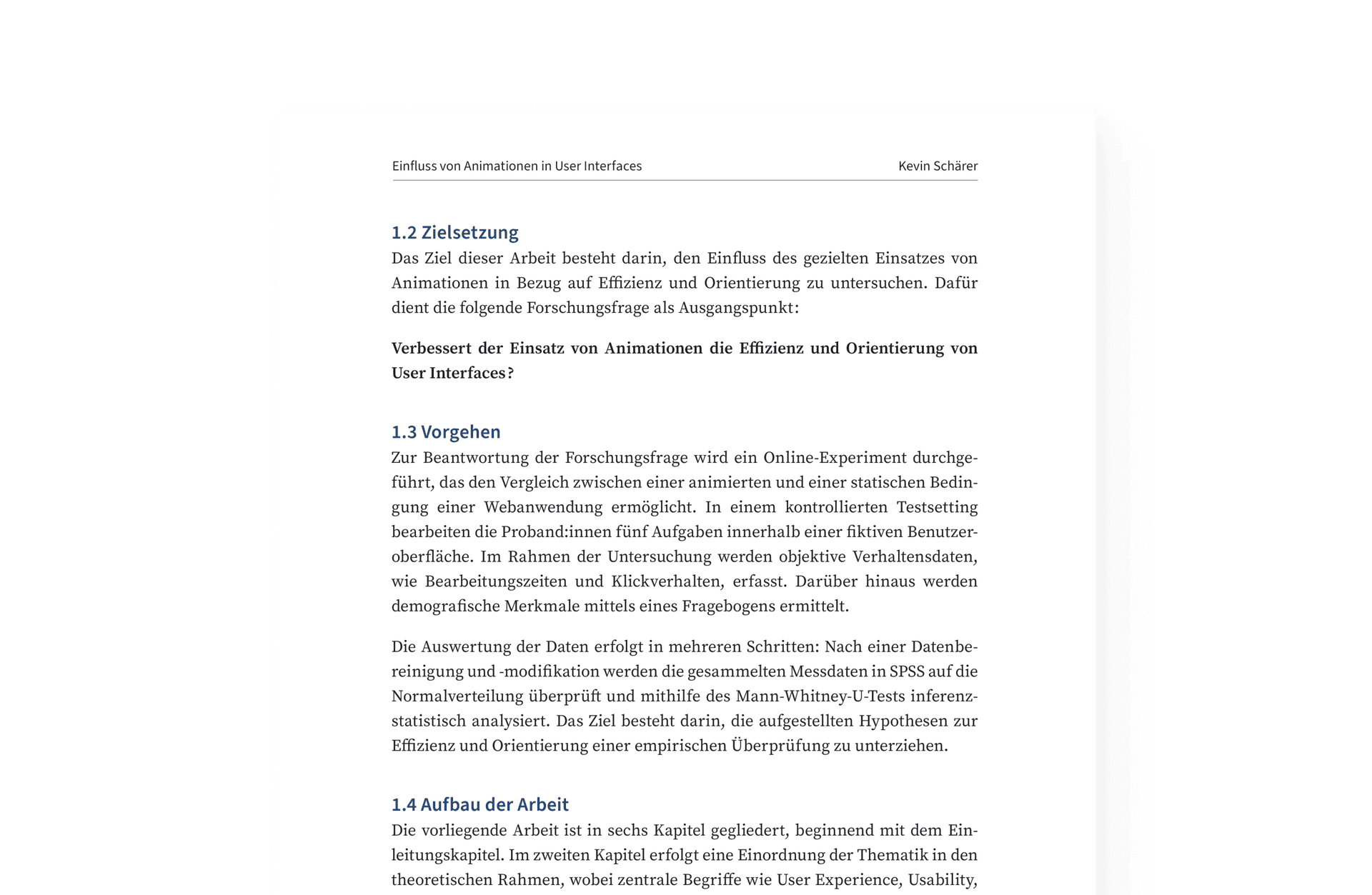 Titelseite der Bachelorarbeit über den Einfluss von Animationen in User Interfaces