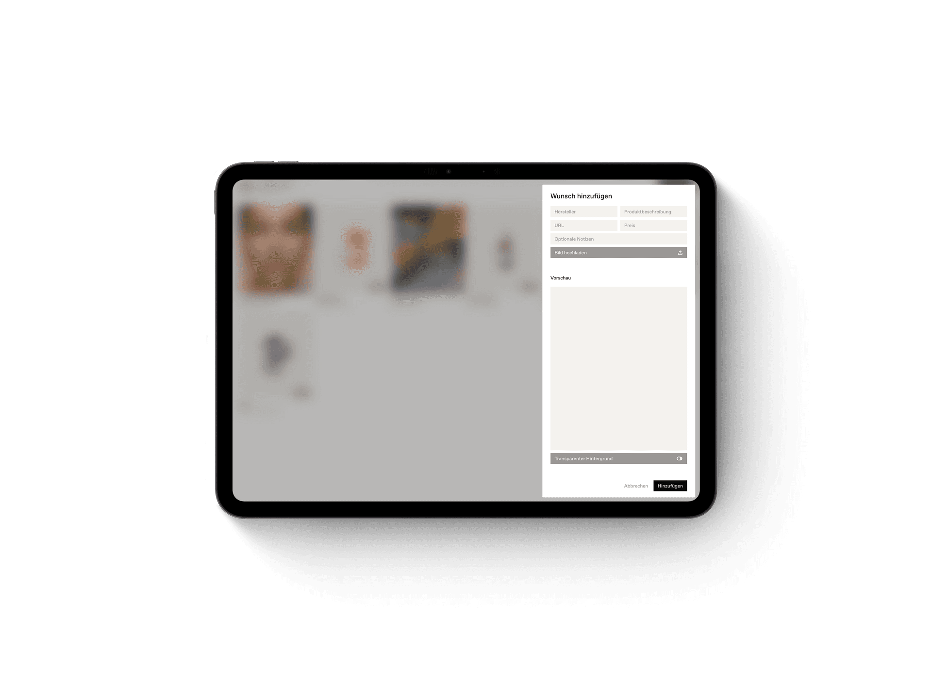 Modal-Ansicht zum Hinzufügen eines Produkts zur Wunschliste auf der Gather-Plattform